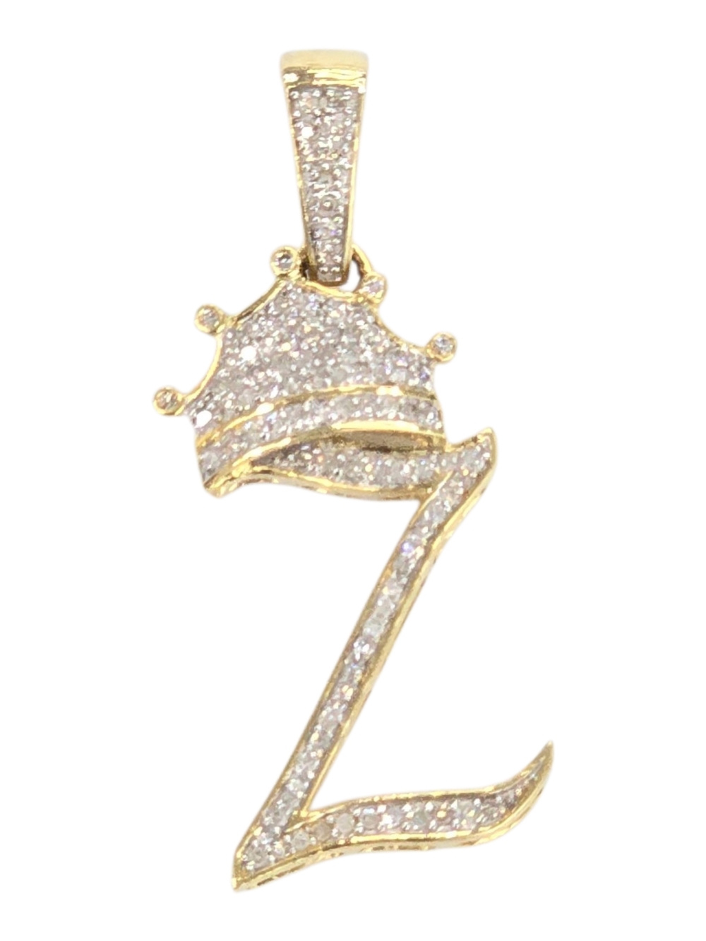 Real Diamond 10kt Gold Crown Style Initial Z Pendant